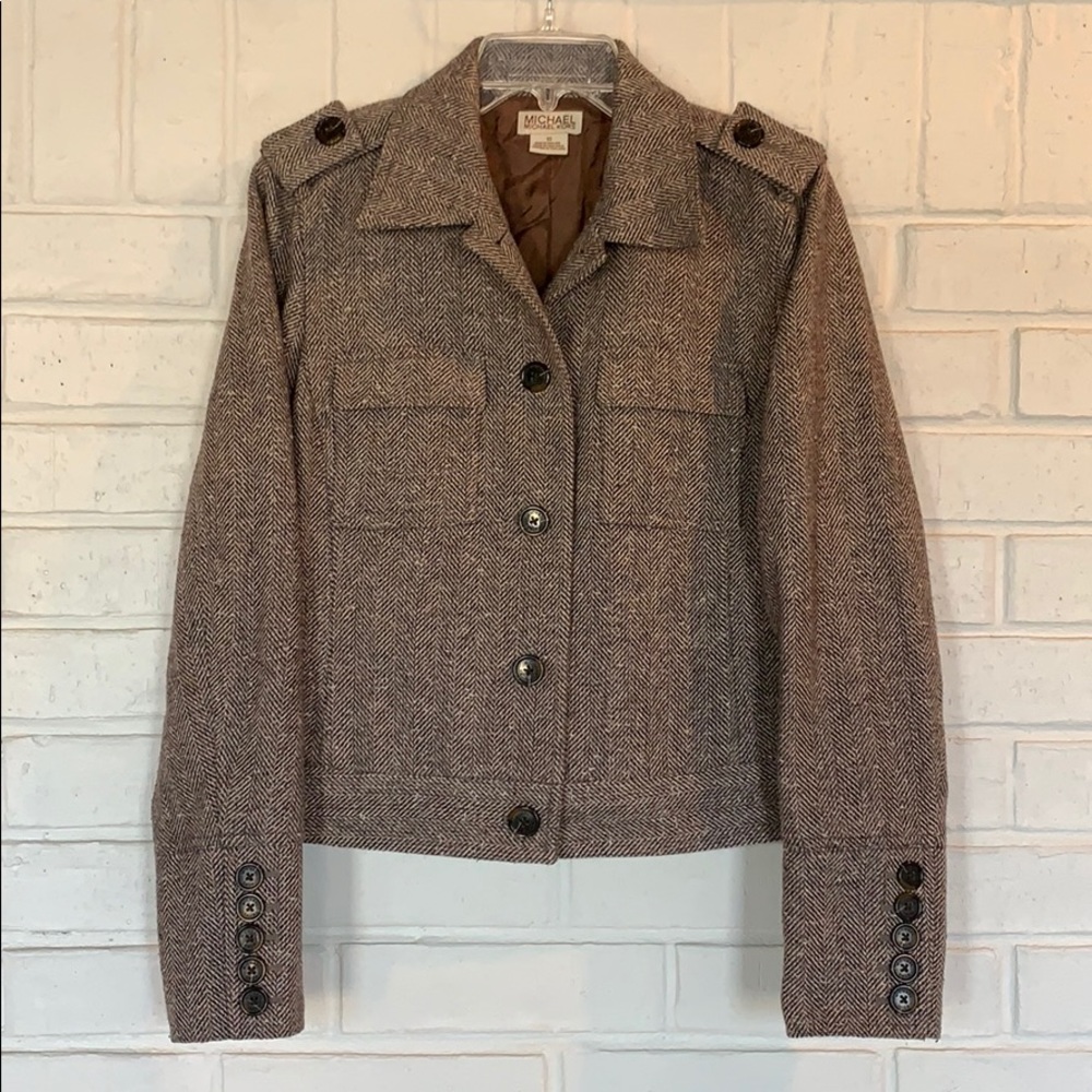 Michael Kors Tweed Blazer Brown Wool Blend Size 10